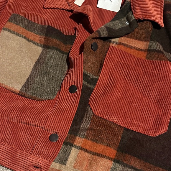 Ashley outerwear Women's Plaid Corduroy Jacket - Red and Brown - Picture 2 of 6